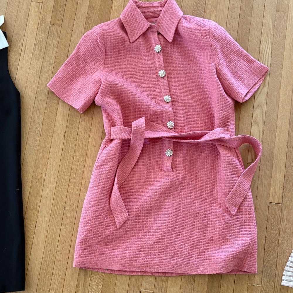 MMe Mink Pink Short-Sleeve Belted Mini Dress